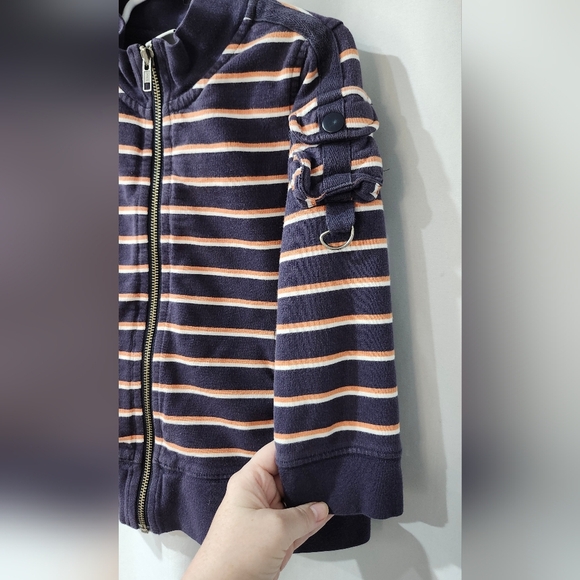 Talbots Kids Full Zip Sweatshirt‎ Size 4 Navy Orange Stripes Cotton Pockets - Picture 6 of 7